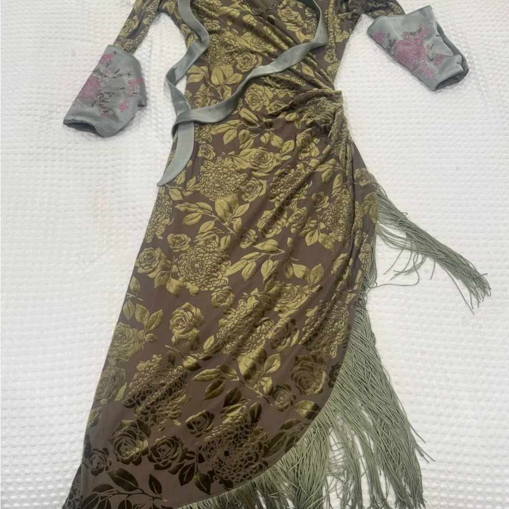 Elegant Floral Green Dress small - Picture 2 of 10